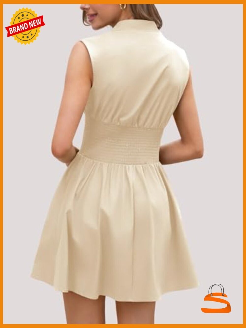 Sleeveless Zip Front A-Line Mini Dress with Pockets Summer Tank - Picture 4 of 5